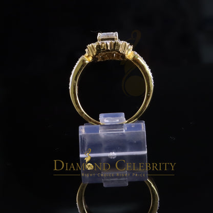 DiamondCelebritees Emerlard Cut 925 Yellow Silver 2.00ct VVS D Moissanite Enagement Lady Ring SZ 7