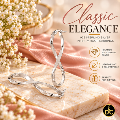 925 Silver Twisted Figure 8 Infinity symbol/crazy 8 silhouette 35mm Hoop Earring