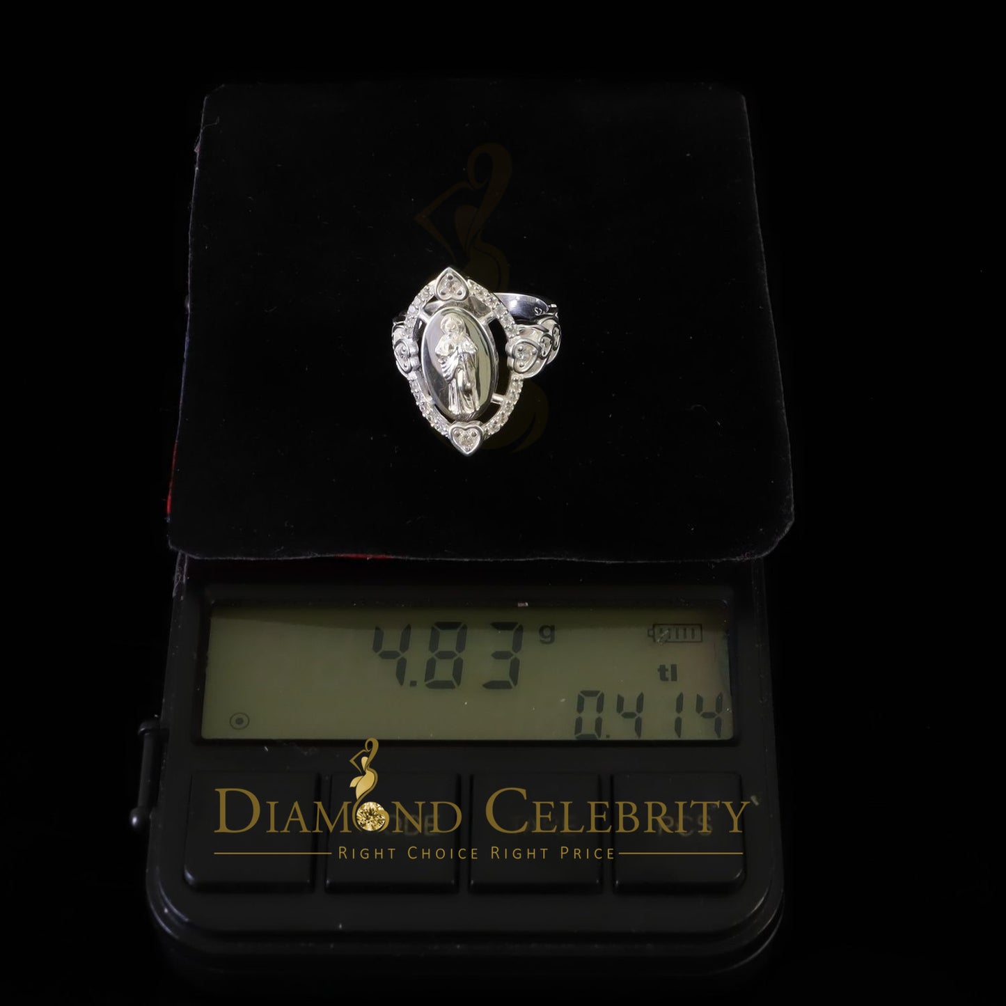 DiamondCelebritees White 925 Silver Saint Jude Thaddeus CZ Women's Medallion Religious Ring SZ 6
