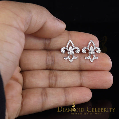 DiamondCelebritees  925 White Silver 0.60ct Cubic Zirconia Fleur de Lis Screw Back Women's Earrings