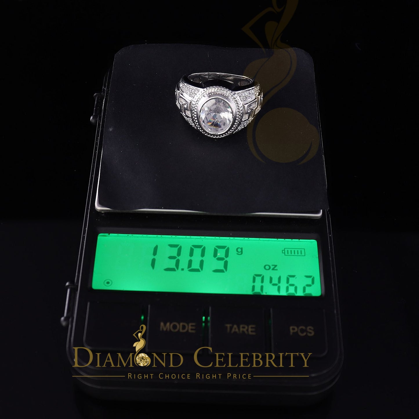 DiamondCelebritees 8.10ct White Silver Oval Cubic Zirconia Men Adjustable Ring From SZ 9 to 11