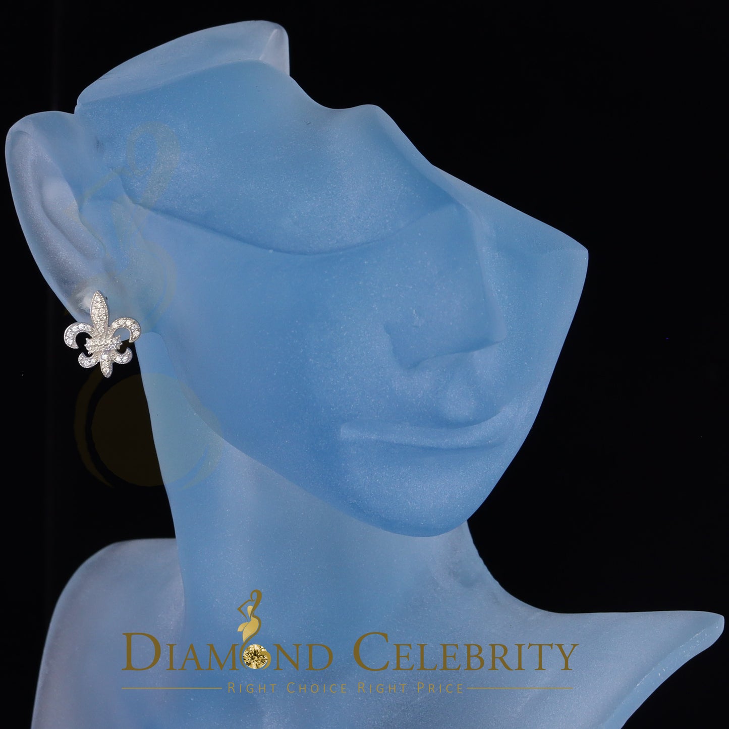 DiamondCelebritees  Fleur de Lis White Silver Screw Back 0.62ct Cubic Zirconia Women Stud Earrings