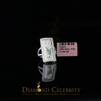 DiamondCelebritees 925 Sterling Silver St. Jude Green CZ White Religious Women's Ring Size 8.5
