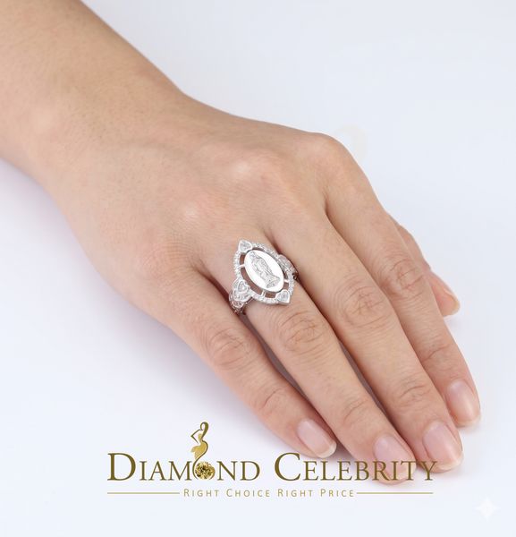 DiamondCelebritees Virgin Merry CZ 925 Sterling Silver White Oval Shape Women's Religious Ring SZ 7