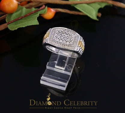 DiamondCelebritees 0.25 CT Real Diamond 925 Sterling White Silver Two Tone Shine Men's Ring Size 10