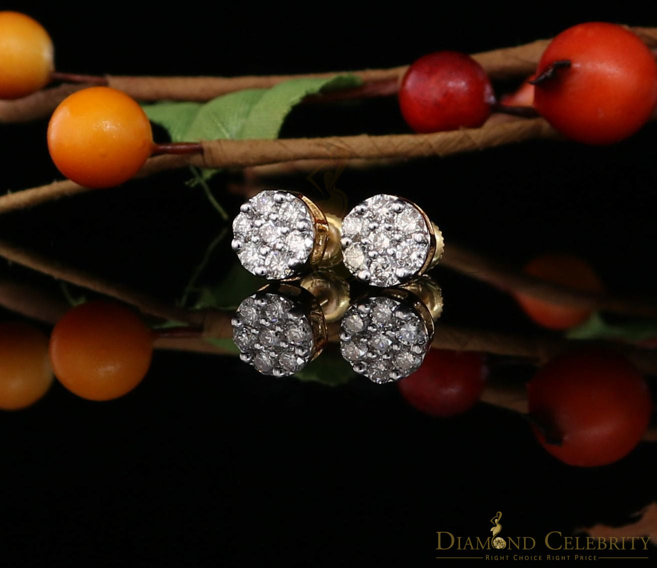 DiamondCelebritees Men's/Women's 10K Real Yellow Gold with 0.75CT Real Diamond Stud Earrings