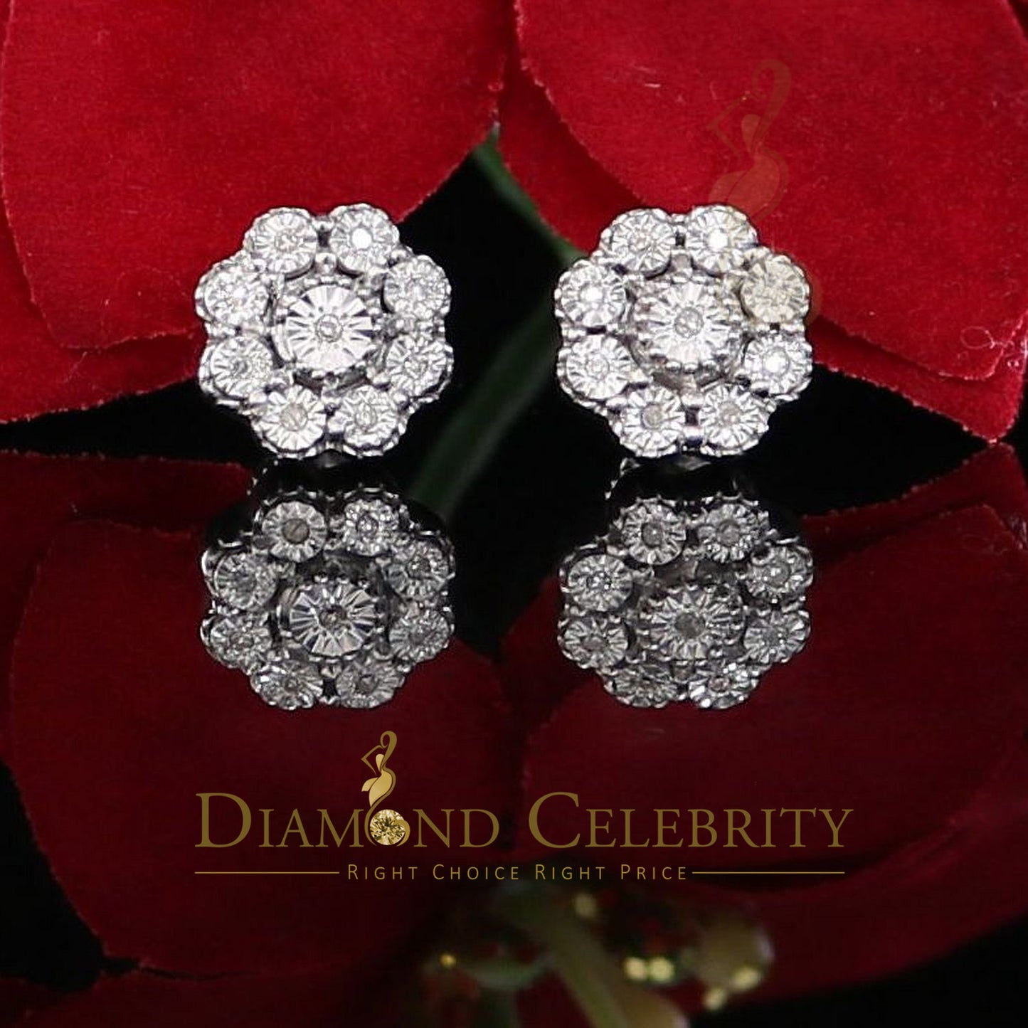 DiamondCelebritees 0.10ct Diamond 925 Sterling Silver White Floral Earrings For Men's & Women's