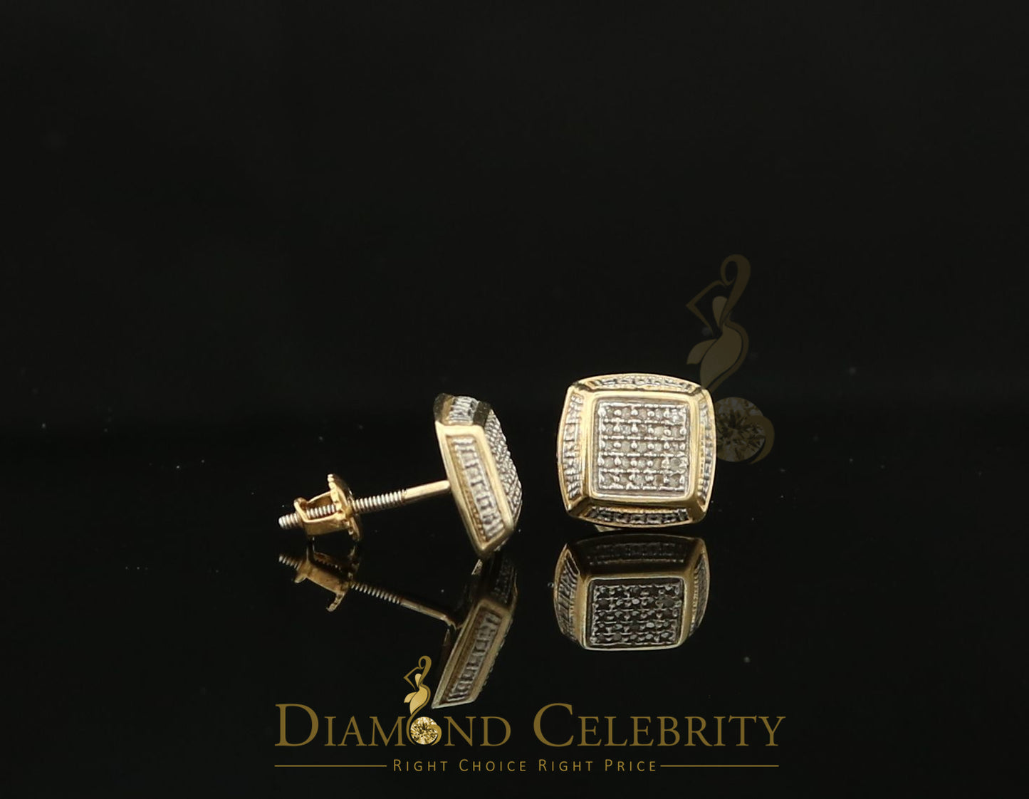 DiamondCelebritees 925 Sterling Silver Hip Hop Men's & Women's 0.15ct Real Diamonds Yellow Earrings