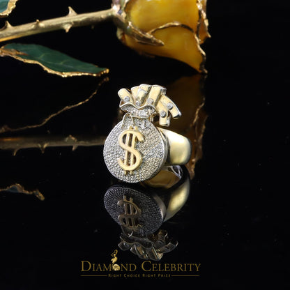 0.25 CT Real Diamond Money Bag 925 Sterling Silver Yellow Men's Ring Size 11.5