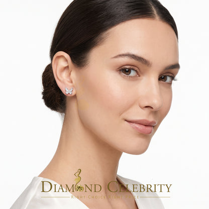 DiamondCelebritees Men's & Women 0.10ct Real Diamond Stud Butterfly Earrings in White 925 Silver