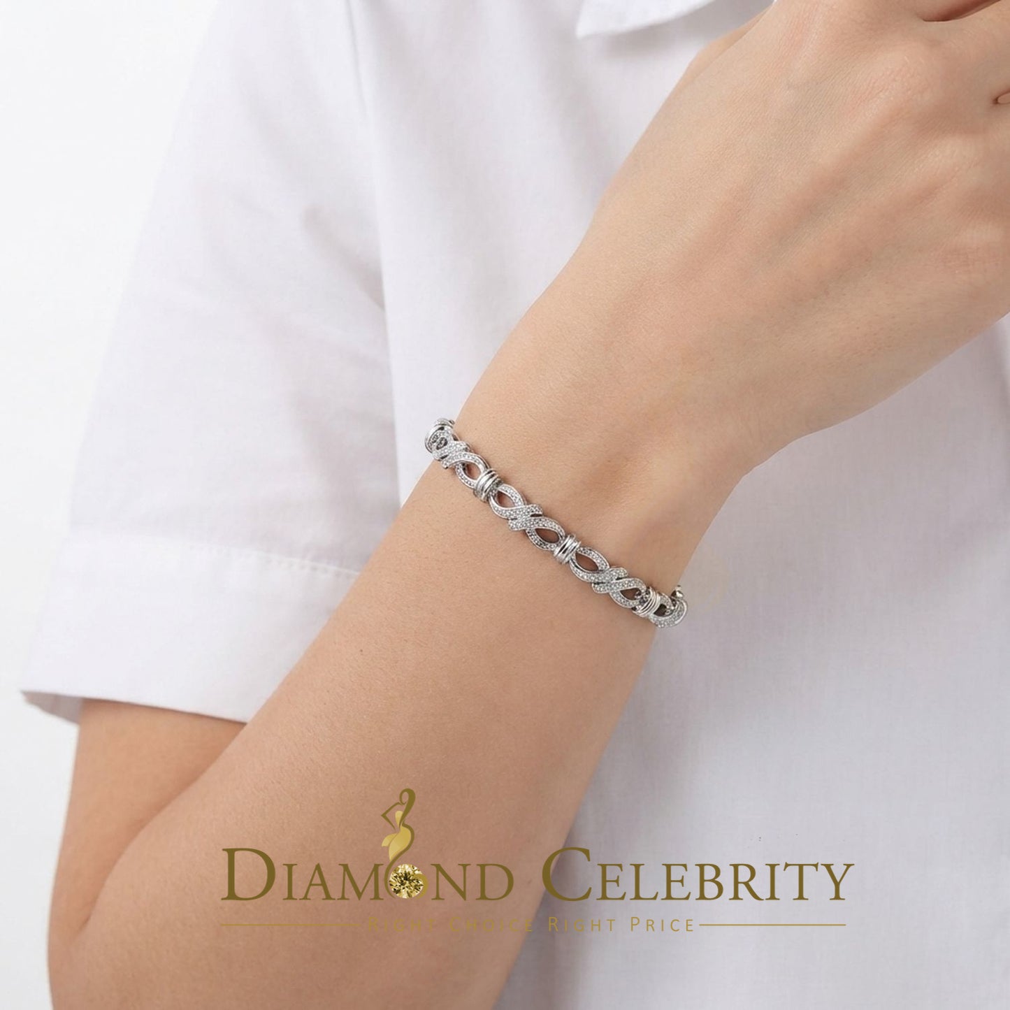 Diamondcelebritees 925 Sterling Silver White Bracelete Size 7 Inch with 0.22CT Genuine Diamonds