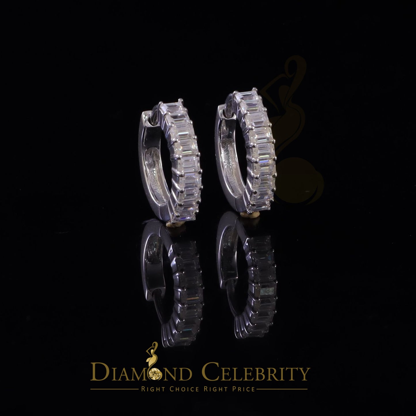 Diamondcelebritees 1.66ct Moissanite Baugutte White 925 Sterling Silver Women's Hoop Earrings