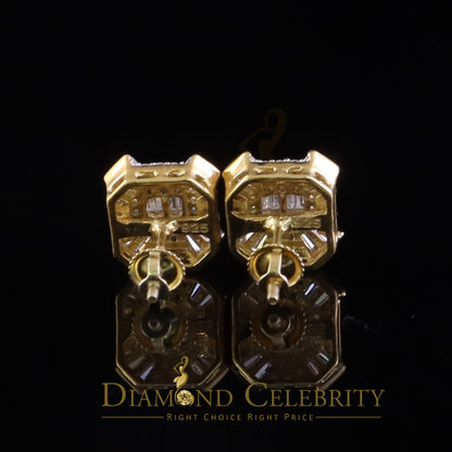 DiamondCelebritees 925 Yellow Silver 1.25ct VVS 'D' Moissanite Rectangle Stud Earring Men's/Womens