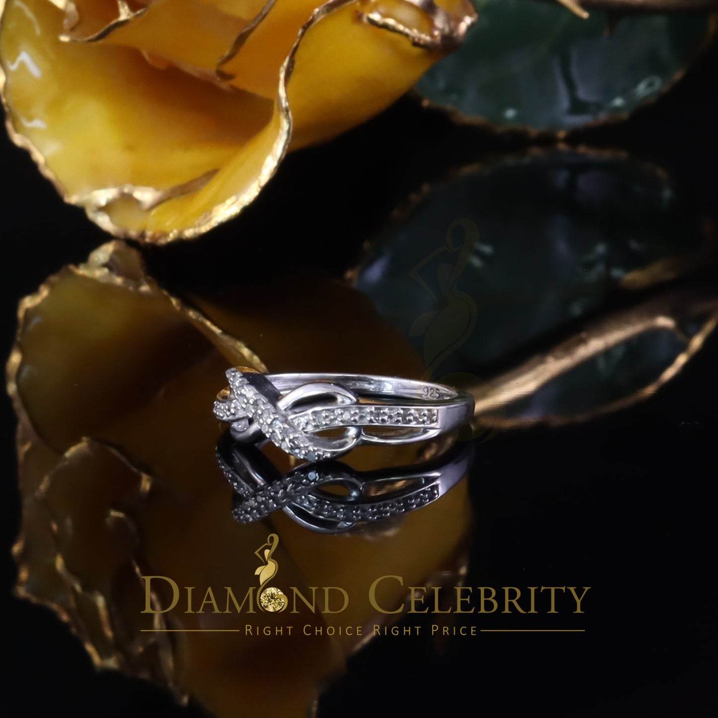 DiamondCelebritees 0.15ct Diamond 925 Sterling Silver Round White Infinity Rings Size 06 For Womens