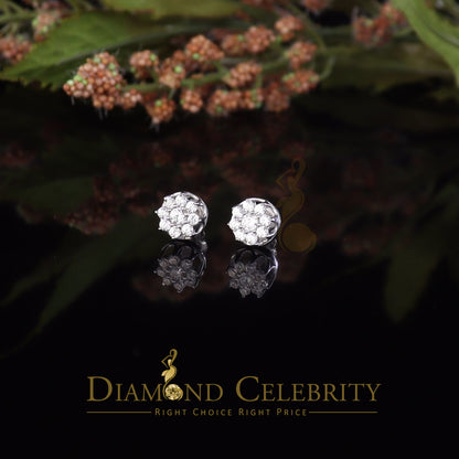 DiamondCelebritees  White 925 Silver Cubic 0.14ct Zirconia Women's & Men's Hip Hop Flower Earrings