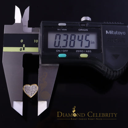 DiamondCelebritees Real 10K Yellow Gold Heart Round Stud 8.58mm Earrings with Real 0.25CT Diamonds