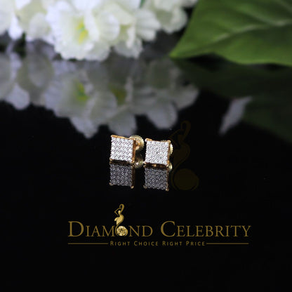 DiamondCelebritees  Yellow Sterling Silver Screw Back 0.50ct Cubic Zirconia Square Earrings Womens