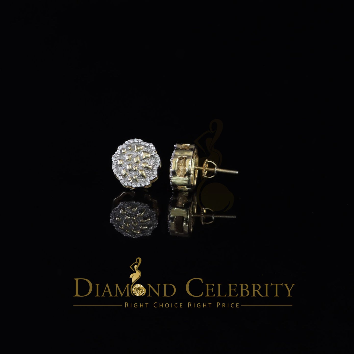 DiamondCelebritees  925 Yellow Silver Nuggtte's 1.38ct Cubic Zirconia Hip Hop Flower Women Earrings