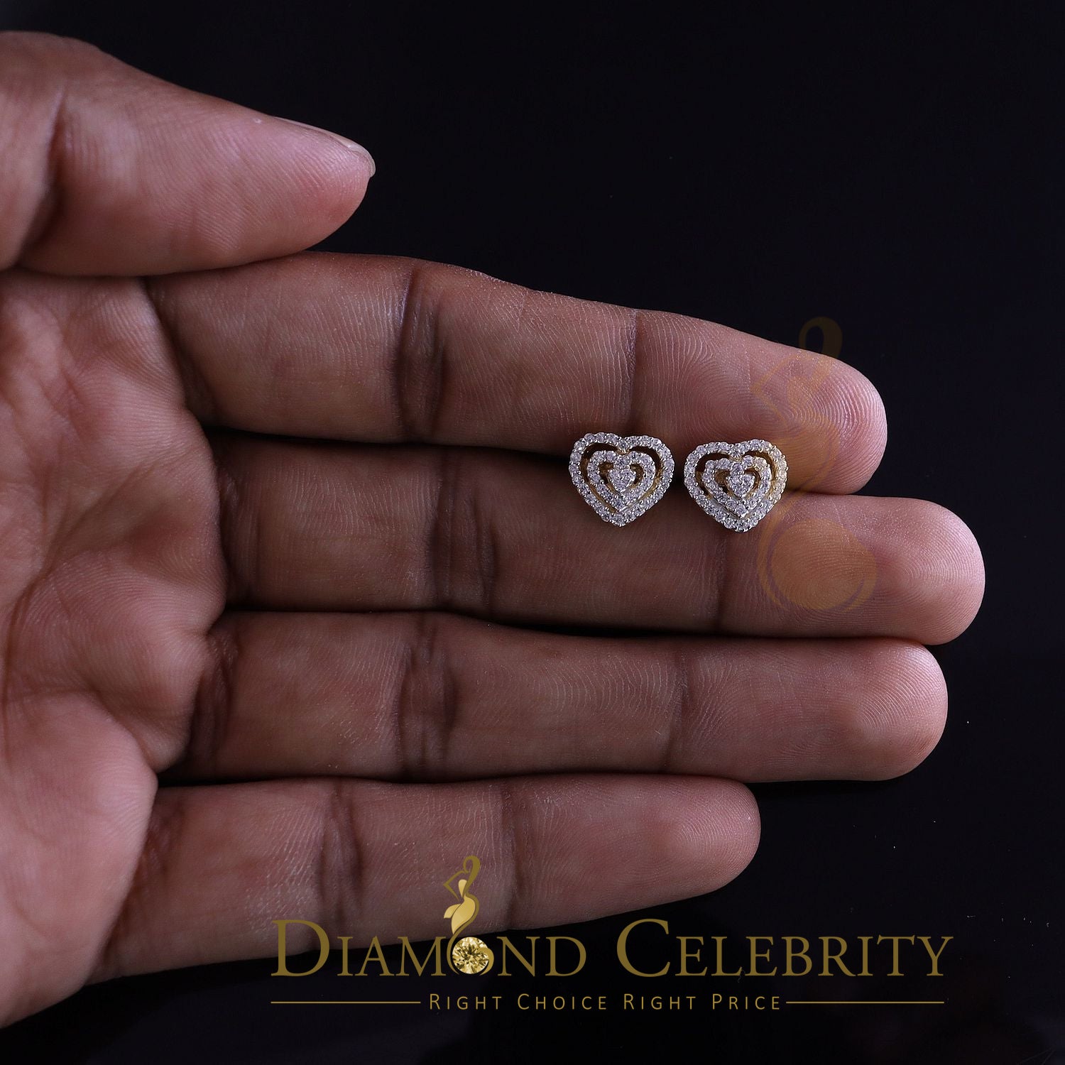 DiamondCelebritees  1.07ct Cubic Zirconia 925 Yellow Silver Women's & Men's Hip Hop Heart Earrings