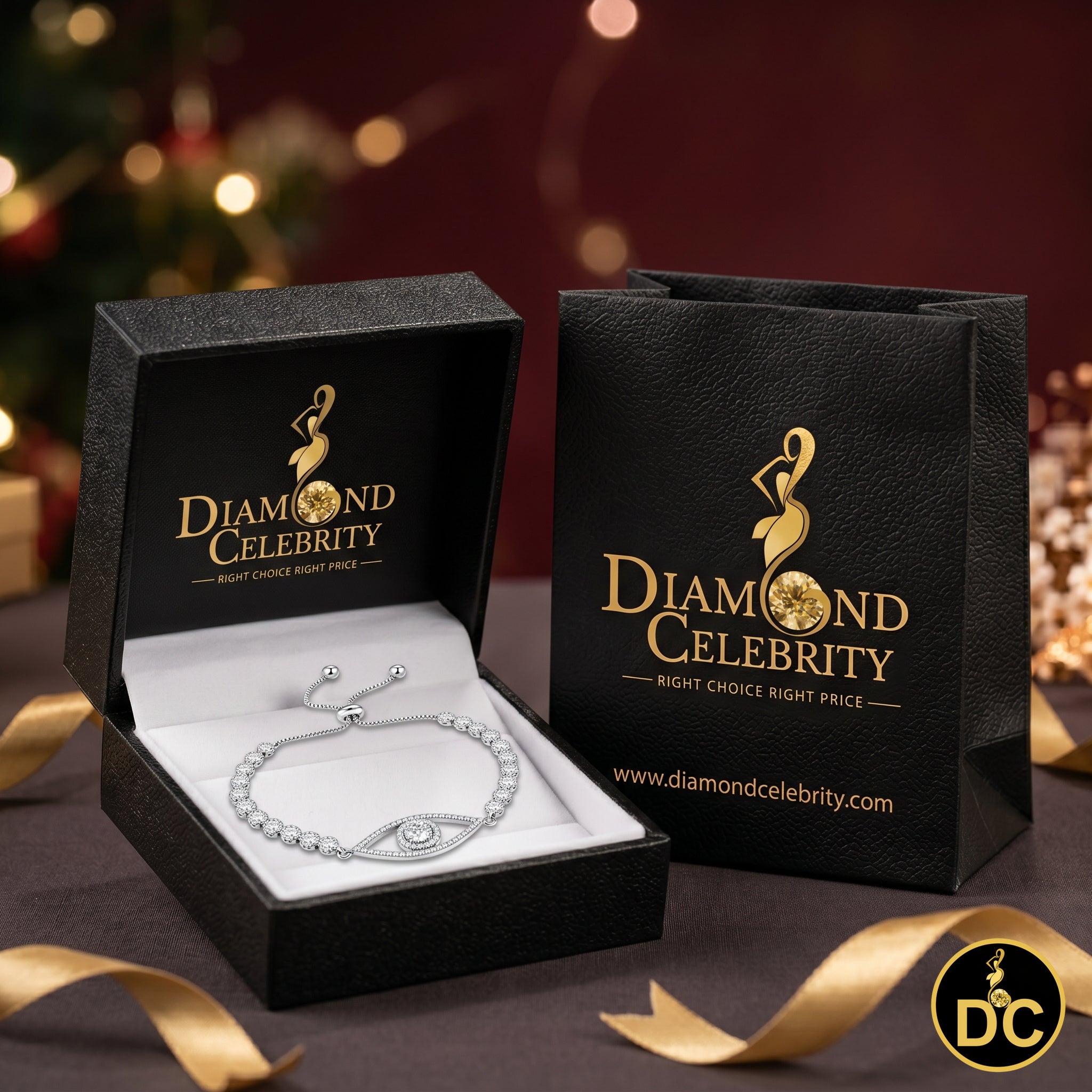 Diamondcelebritees White 925 Silver Eye Shape Bracelet Cubic Zirconia Adjustable Size 7 Inches