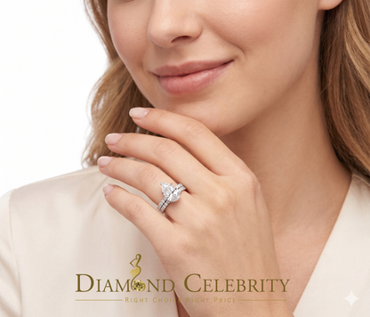 DiamondCelebritees 7.00ct Moissanite White Sterling Silver Men/ Women Bridal Ring Pear Shape Size 8