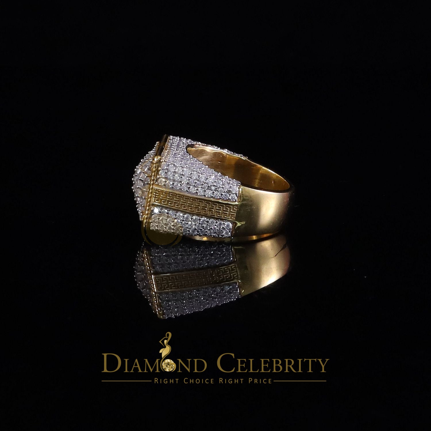 DiamondCelebritees Men's Baguette 4.50ct VVS 'D' Moissanite Yellow Silver 3D Rectangle Rings SZ 10