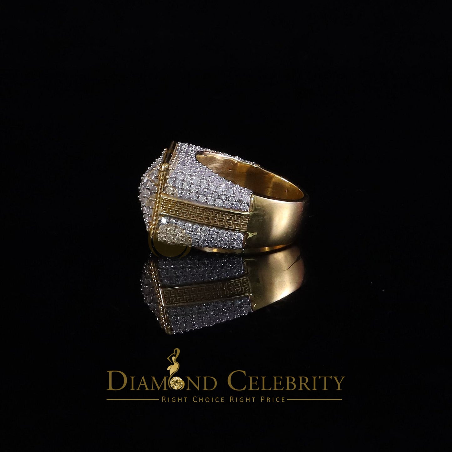 DiamondCelebritees Men's Baguette 4.50ct VVS 'D' Moissanite Yellow Silver 3D Rectangle Rings SZ 10