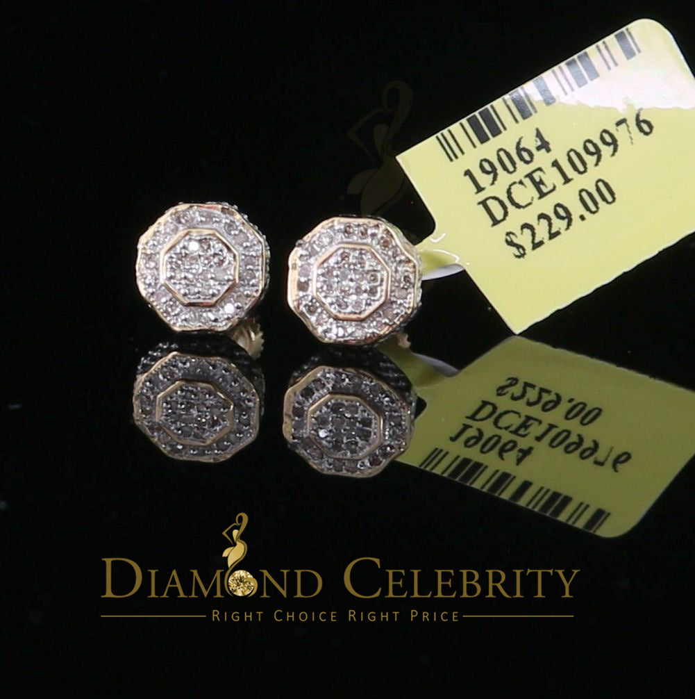 DiamondCelebritees Women's Stud In 925 Yellow Sterling Silver 0.10ct Diamond Stud Men's Earrings