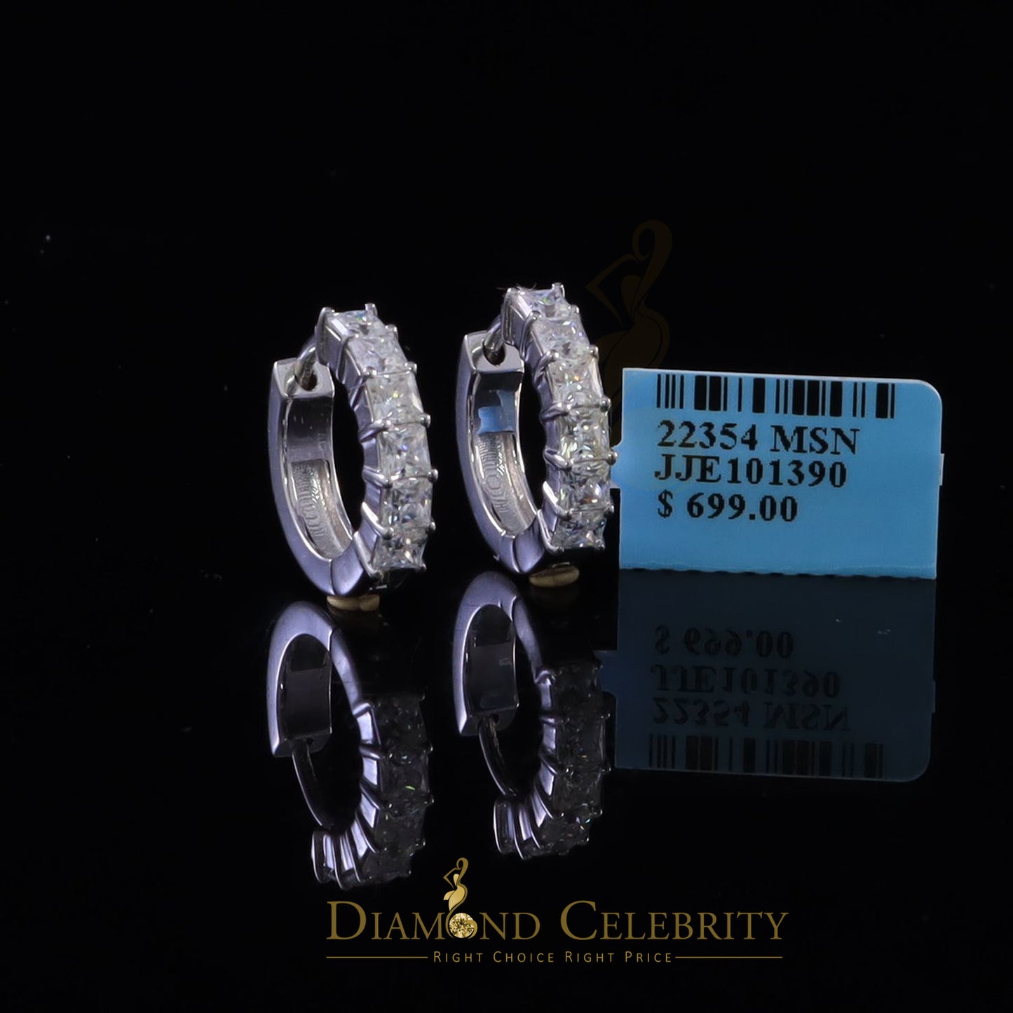 Diamondcelebritees 2.00ct Moissanite Princess White 925 Sterling Silver Women's Hoop Earrings