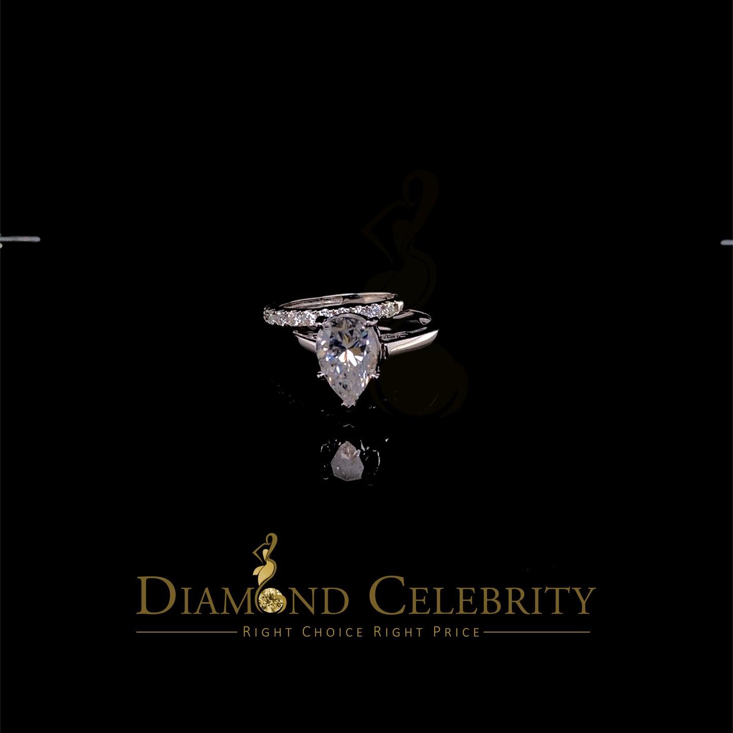 DiamondCelebritees 5.00ct Moissanite White Sterling Silver Men/ Women Bridal Ring Pear Shape Size 8