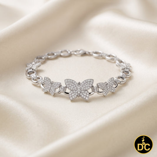Diamondcelebritees 925 White Silver Multi Butterfly Link CZ Bracelet 1.69ct Cubic Zirconia SZ 7