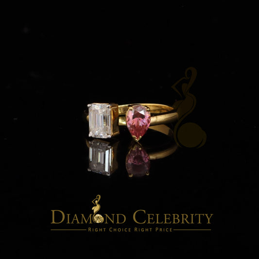 DiamondCelebritees 2.00CT Women's Silver Yellow VVS D Pink Moissanite Toi et Moi Engagement Ring SZ7