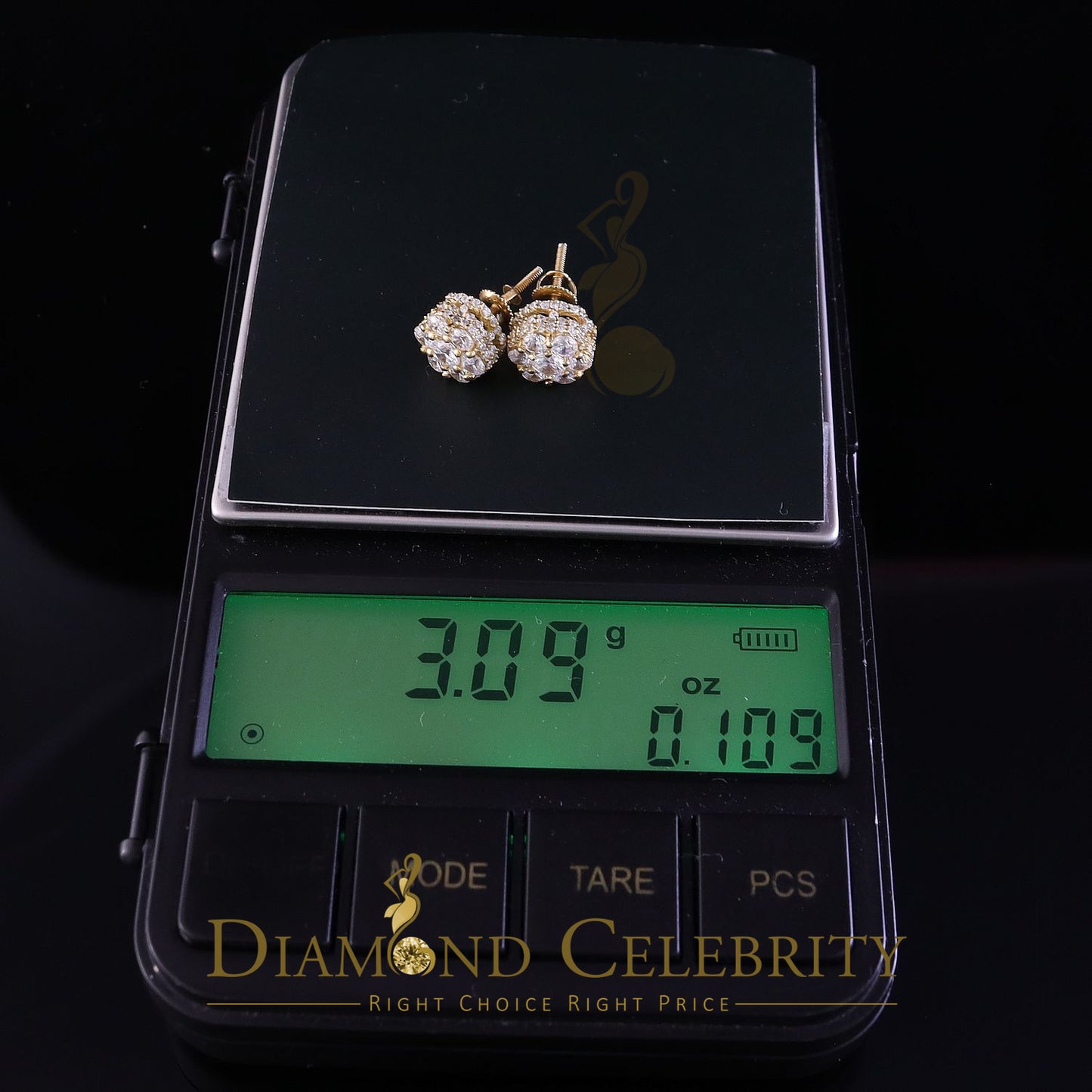 DiamondCelebritees  1.50ct Cubic Zirconia Sterling Yellow Silver For Men's / Women's Round Earring