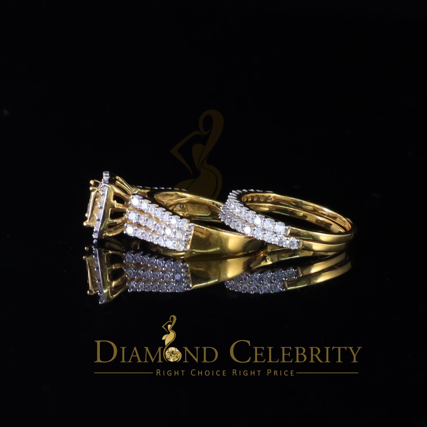 DiamondCelebritees 4.0ct Cubic Zirconia Sterling Yellow Silver Square Bridal Womens Ring Size 7.5