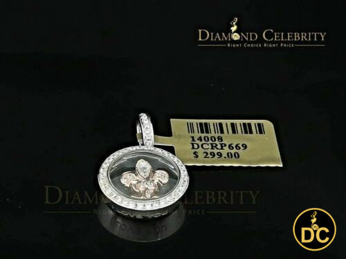 DiamondCelebritees 925 White Sterling Silver Small Fleur-de-Lis Floating Glass Cubic Zircon Pendat