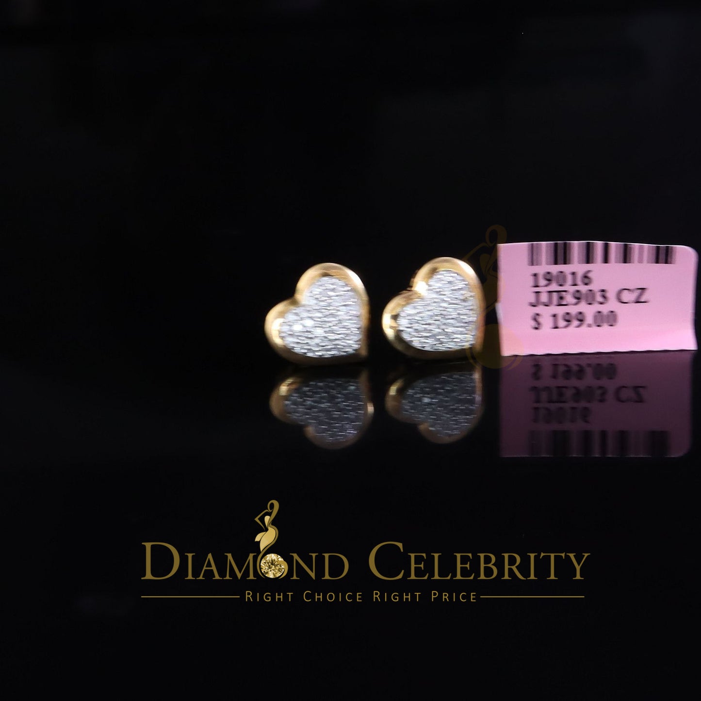 DiamondCelebritees  925 Sterling Yellow Silver 0.71ct Cubic Zirconia Heart Women's Stud Earrings