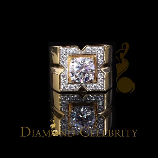DiamondCelebritees 4.50ct Cubic Zirconia Yellow 925 Silver Men's Adjustable Ring SZ From 9 to 11