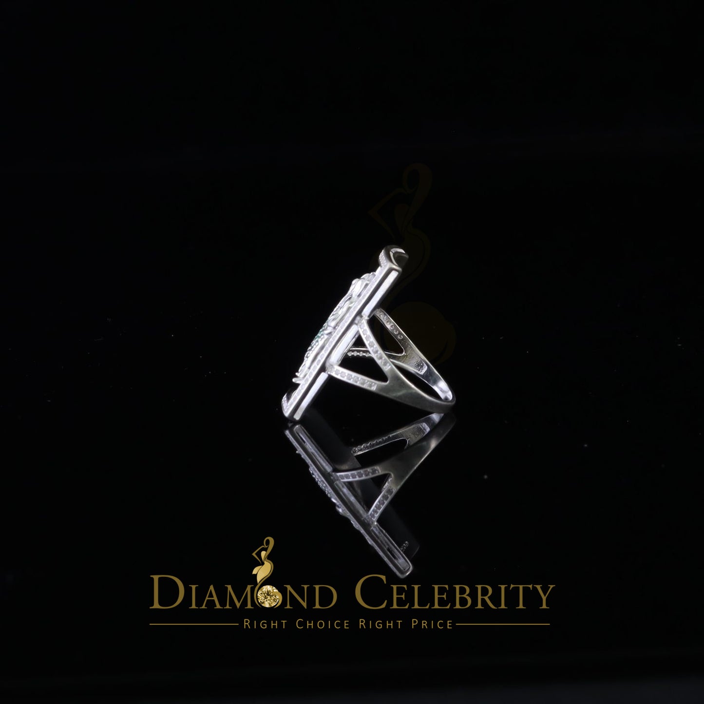 DiamondCelebritees 925 Sterling Silver St. Jude Green CZ White Religious Women's Ring Size 8.5