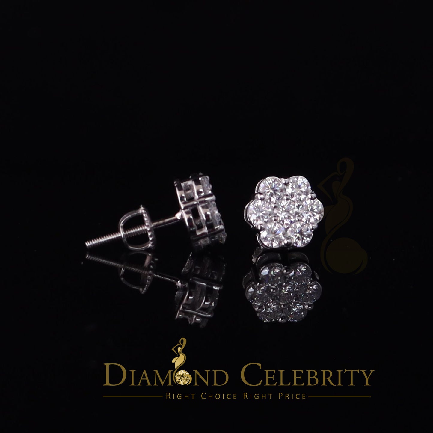 DiamondCelebritees 1.0ct Vvs 'D' Color Genuine Moissanite Stud FLORAL Earrings 10k Real White Gold