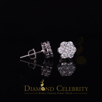 DiamondCelebritees 1.0ct Vvs 'D' Color Genuine Moissanite Stud FLORAL Earrings 10k Real White Gold