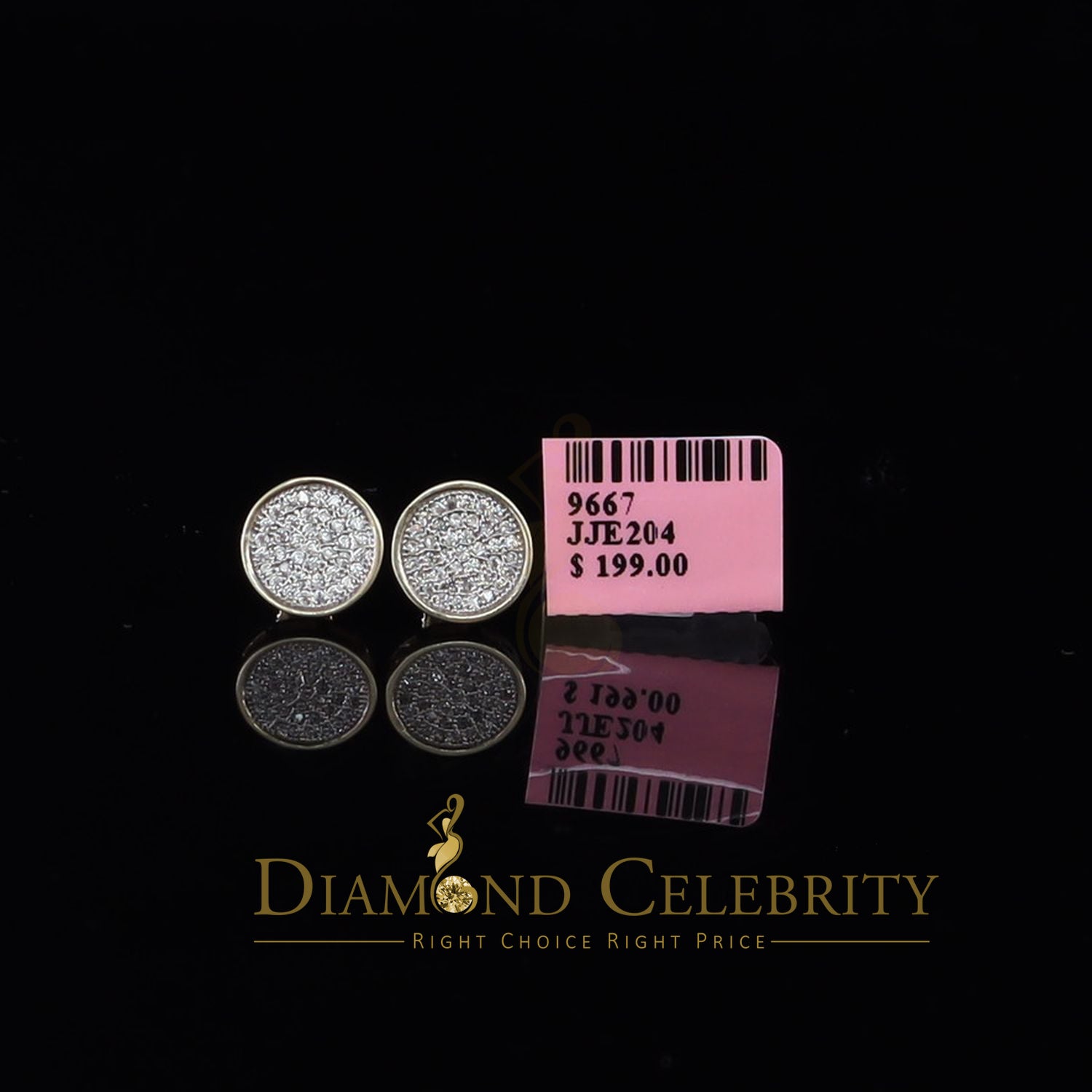DiamondCelebritees  0.78ct Cubic Zirconia 925 Yellow Silver Women's & Men's Hip Hop Round Earrings