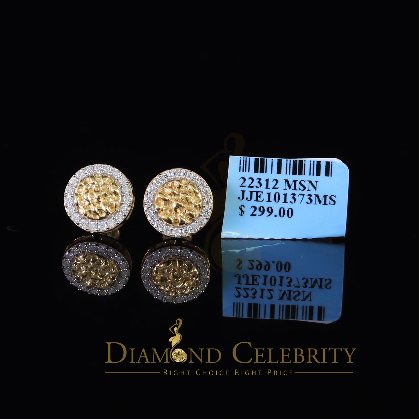 DiamondCelebritees 1.50ct Moissanite Yellow 925 Sterling Silver Women's Circle Shape Nugget Earring