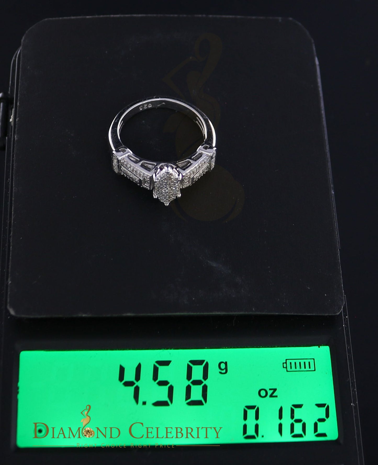 DiamondCelebritees 925 Silver White Engagement Womens Pear Shape Ring Size 7 With 0.33CT Diamond
