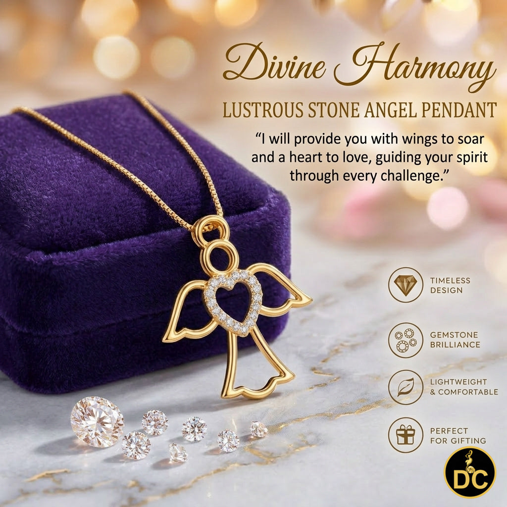 DiamondCelebritees  925 Silver Yellow Heart-Shaped Guardian Angel Pendant W/ Real 0.05CT Diamond