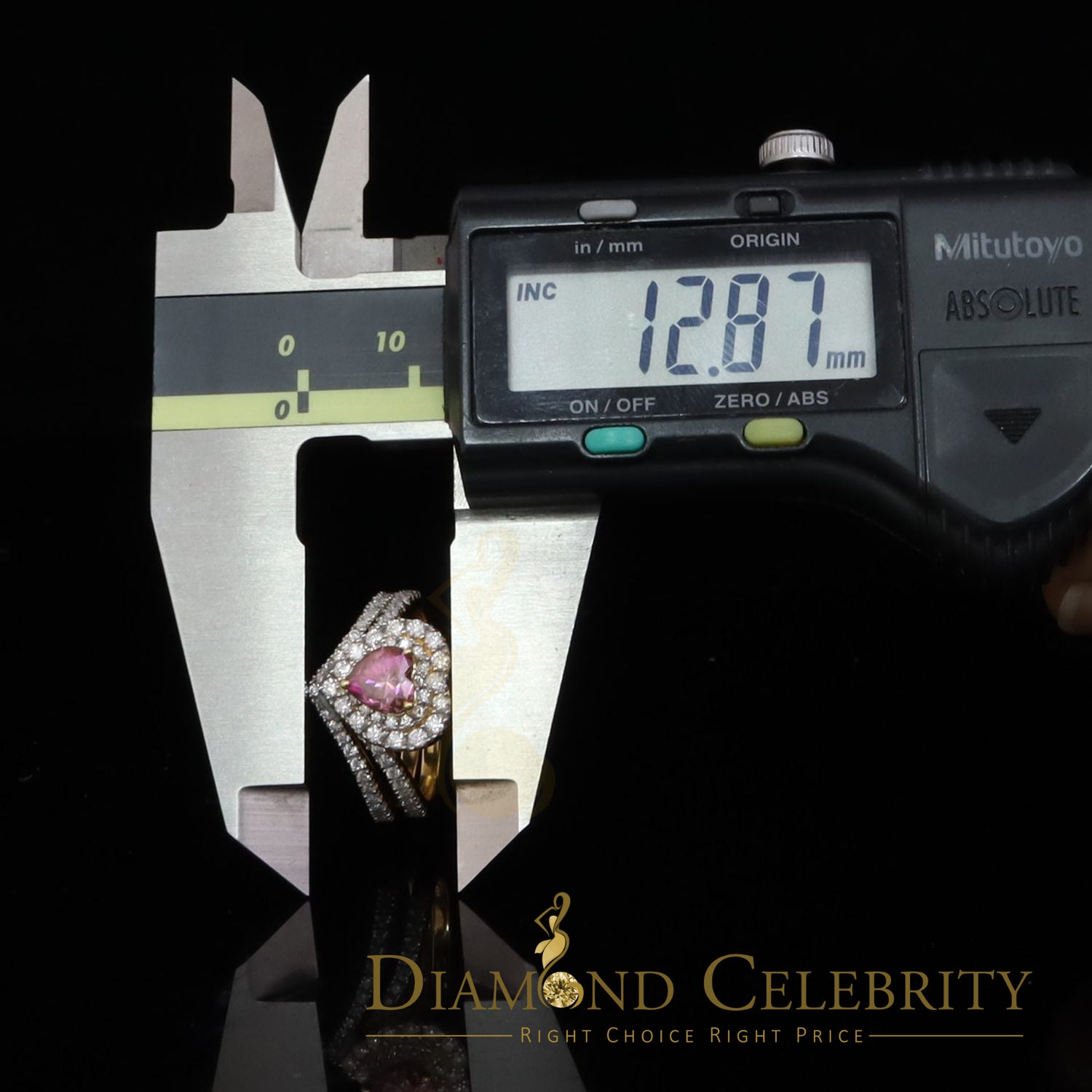 DiamondCelebritees Women's 925 Silver Yellow VVS 'D'1.66CT Pink Moissanite Heart Bridal Ring SZ 7