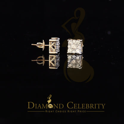 DiamondCelebritees 10K Real Yellow Gold with Real 1.50ct Diamonds Square Stud Earrings