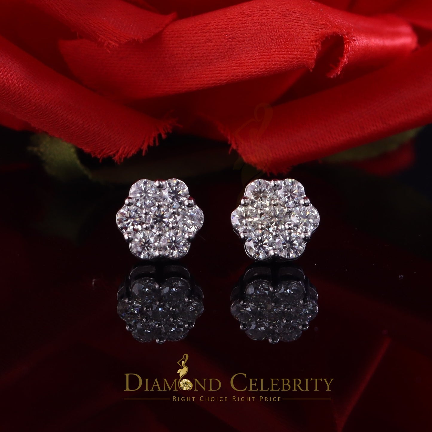 DiamondCelebritees 1.50ct Vvs 'D' Color Genuine Moissanite Stud FLORAL Earrings 10k Real White Gold