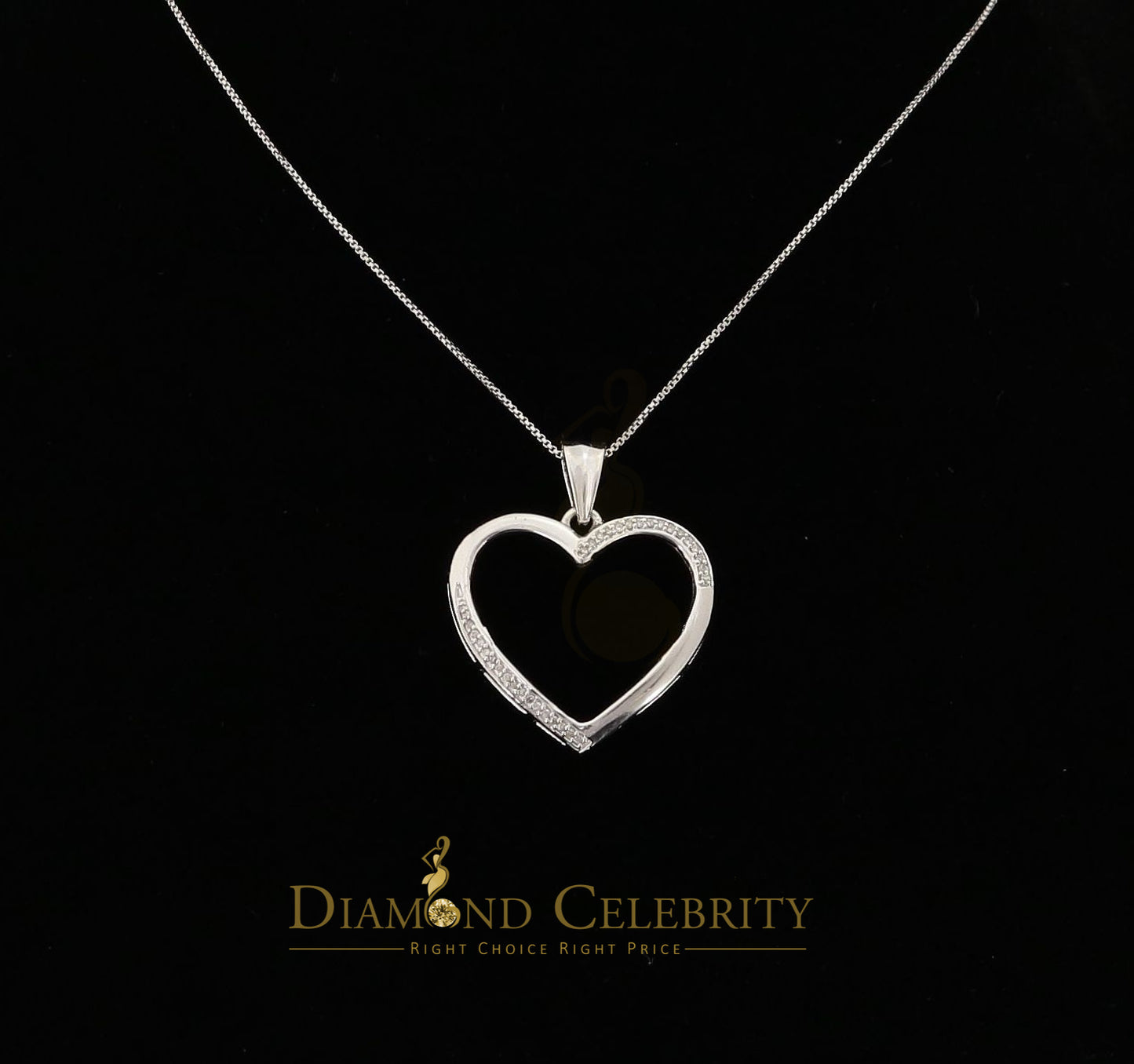DiamondCelebritees  Real 0.12CT Diamond HEART in 925 Sterling Silver White Charm Necklace Pendant