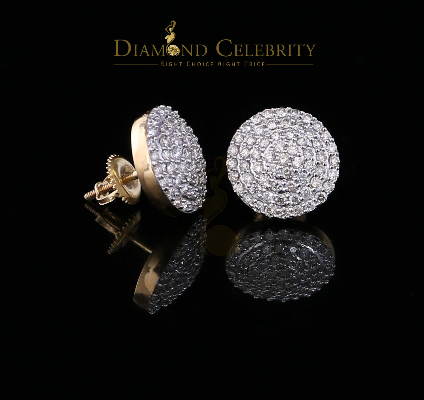 DiamondCelebritees 10K Real Yellow Gold Real Diamond 1.25CT Men's/Women's Stud Round Earring