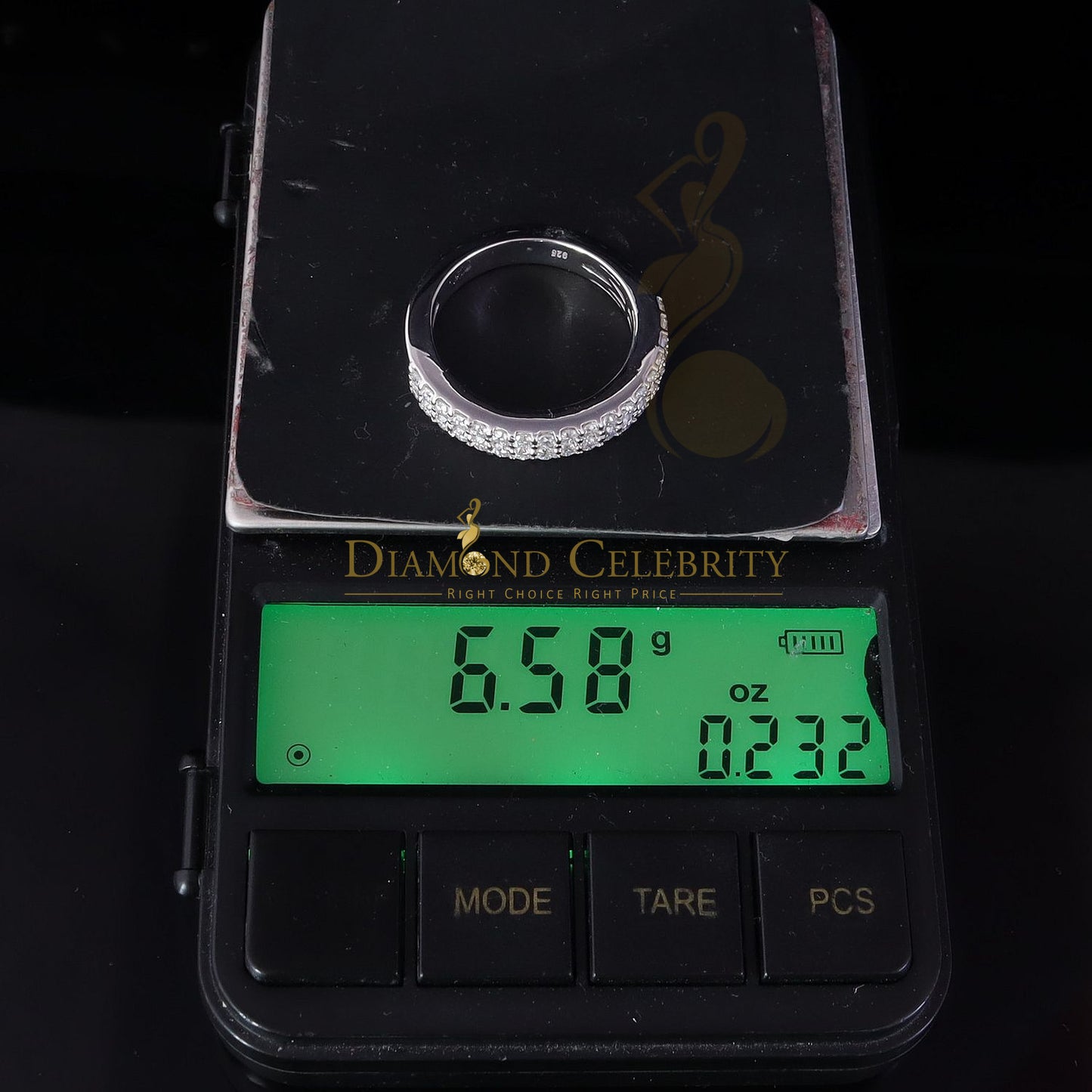 DiamondCelebritees Men's 1.50ct VVS D Silver White Moissanite 2 Row Wedding Band 925 Ring Size 10